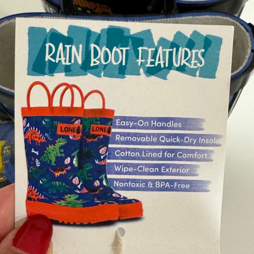 Lone Cone Construction Monster Toddler Boy Rain Boots Blue Pull On Handles Sz 10 - Picture 7 of 9